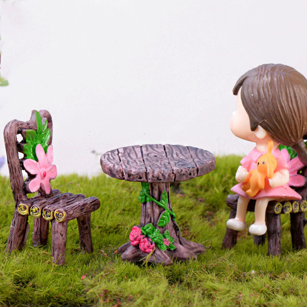 Bonsai Garden Home - 5Sets Mini Resin Miniature Chair Table