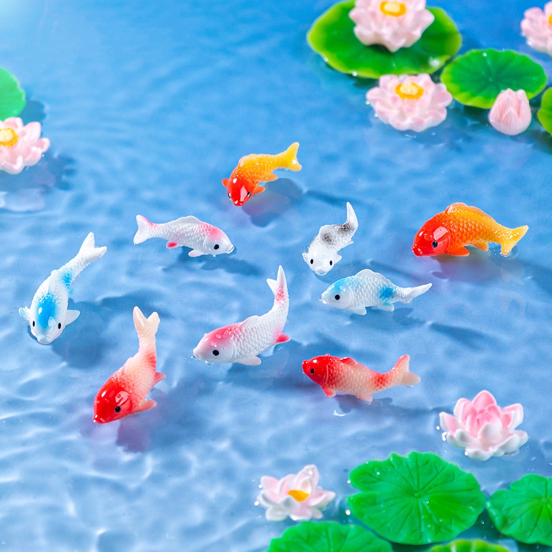 10PCS Mini Koi Fish Resin Gold - Bonsai Garden Miniature 评论和价格